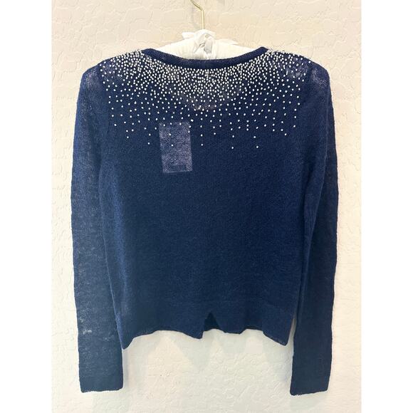ANTHROPOLOGIE Jane Wheeler Navy Beaded Cardigan NWT Mohair Wool Blend Pearl | XS - Picture 5 of 10